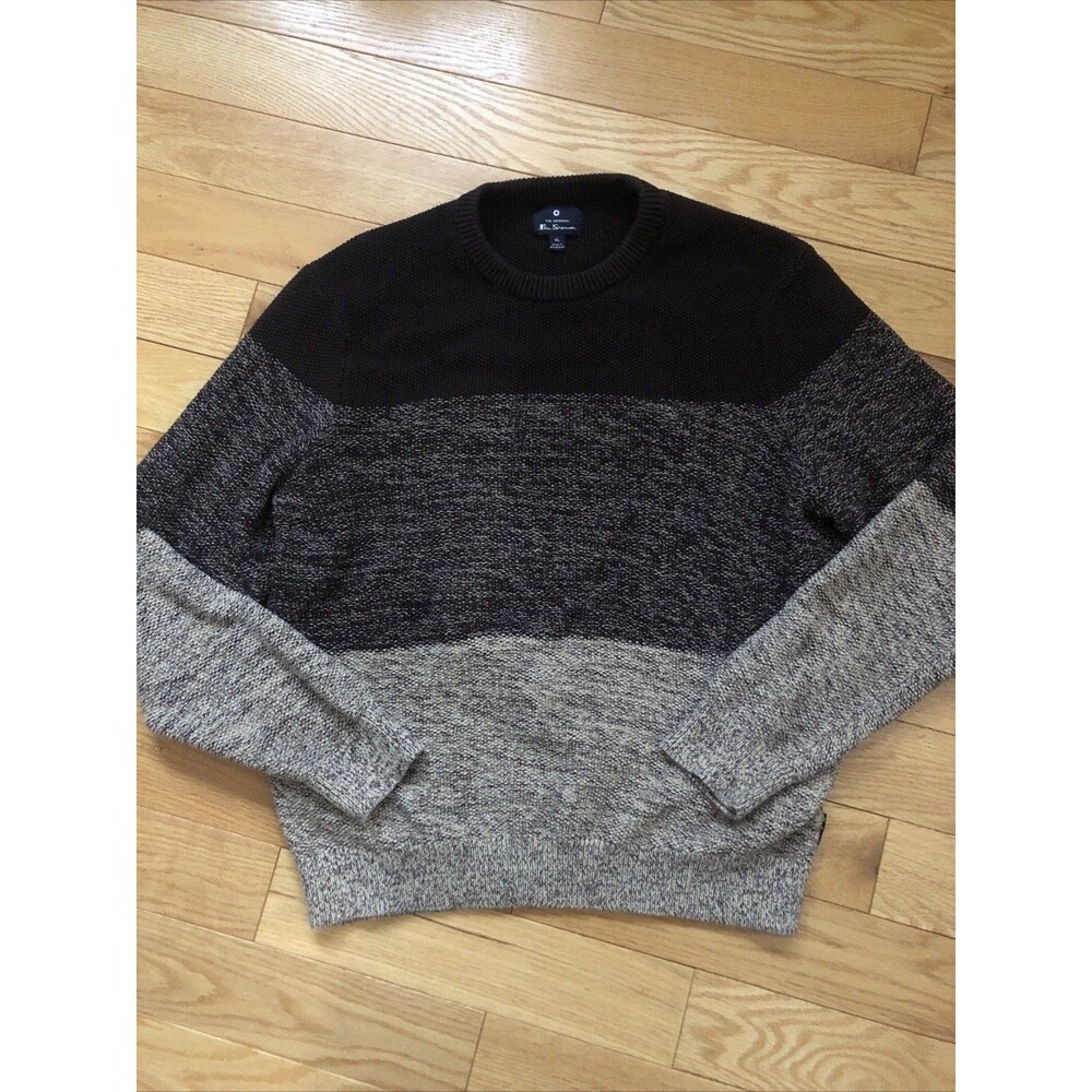 Ben Sherman Men's Long Sleeve Crew Neck Sweater Brown & Tan Size XL Exc. Cond.